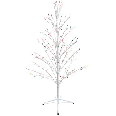 4' White Metal Outdoor Christmas Twig Tree with Multi-Color Lights