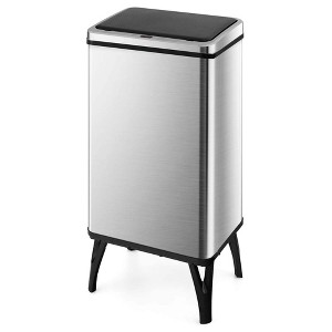 Costway Stainless Steel Trash Can 13.2 Gallon Automatic Motion Sensor Garbage Bin Silver/Black - 1 of 4