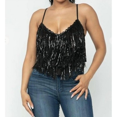 Women's Sequin Fringe V-neck Top - Hera Collection