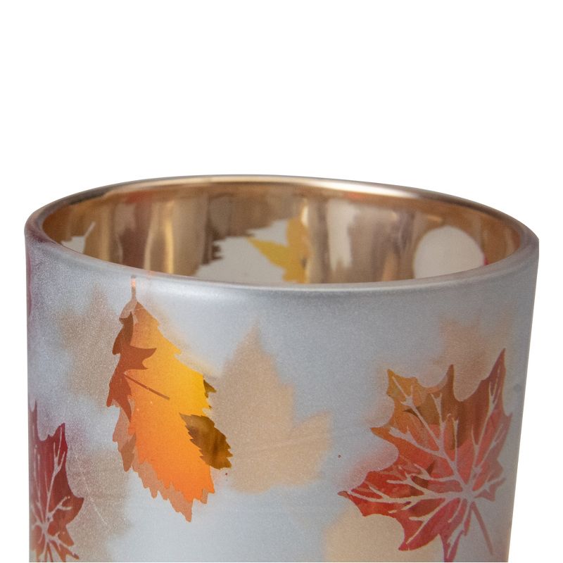 Northlight 3" Matte White and Gold Autumn Leaves Flameless Glass Candle Holder, 3 of 4