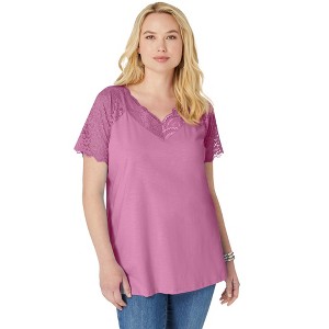 Roaman's Lace-Detailed Tee - 1 of 4