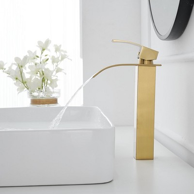 Brushed Gold Single Handle High-Arc Vessel Sink Faucet