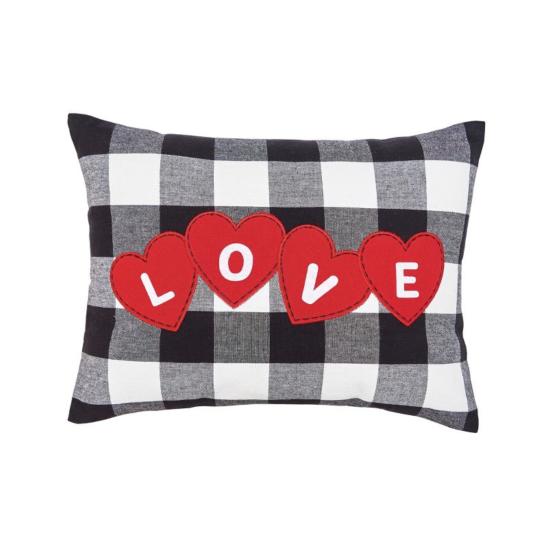 C&F Home 12" x 16" Love Hearts Valentine's Day Black & White Check Throw Pillow, 1 of 6