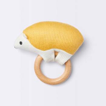 Knit Rattle on Wood Ring - Hedgehog - Cloud Island™