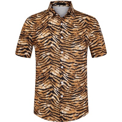 Lars Amadeus Men's Vintage Animal Print Button Down Short Sleeves ...