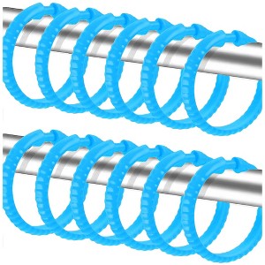 Home Mart Goods Blue 12 Piece Premium Plastic Shower Curtain Hooks Rings Round 2.25" Inches - 1 of 3