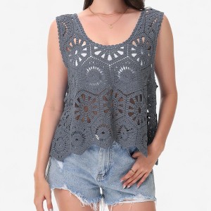 Anna-Kaci Women's Crochet Sleeveless Tank Top with Floral Open Knit Pattern and Scalloped Hem Detail - 1 of 4