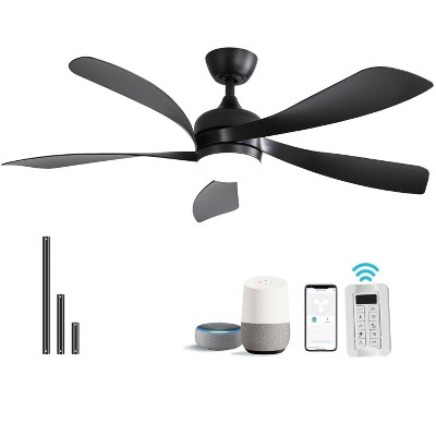 52 Inch Smart Ceiling Fan With Lights and Remote High CFM Reversible DC Bedroom Ceiling Fan 6 Wind Speeds Dimmable LED 5 Carved ABS Blades