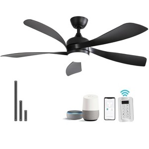 52 Inch Smart Ceiling Fan With Lights and Remote High CFM Reversible DC Bedroom Ceiling Fan 6 Wind Speeds Dimmable LED 5 Carved ABS Blades - 1 of 4