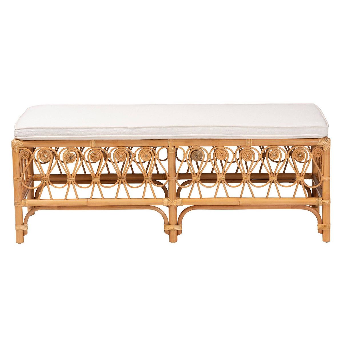 bali & pari Ibiza Rattan Bench White/Light Honey: Handcrafted, Plush Cushion, No Assembly Required - thumbnail 3