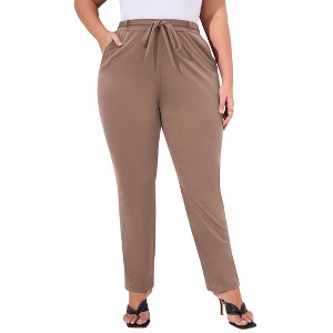 Clearlove Plus Size Women's Solid Color Tie Waist Tummy Control Slim Leg Pants Stretch Comfort Work Pants - 1 of 4