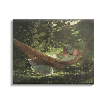 Stupell Girl Reading Book in Hammock Gallery Wrapped Canvas Wall Art