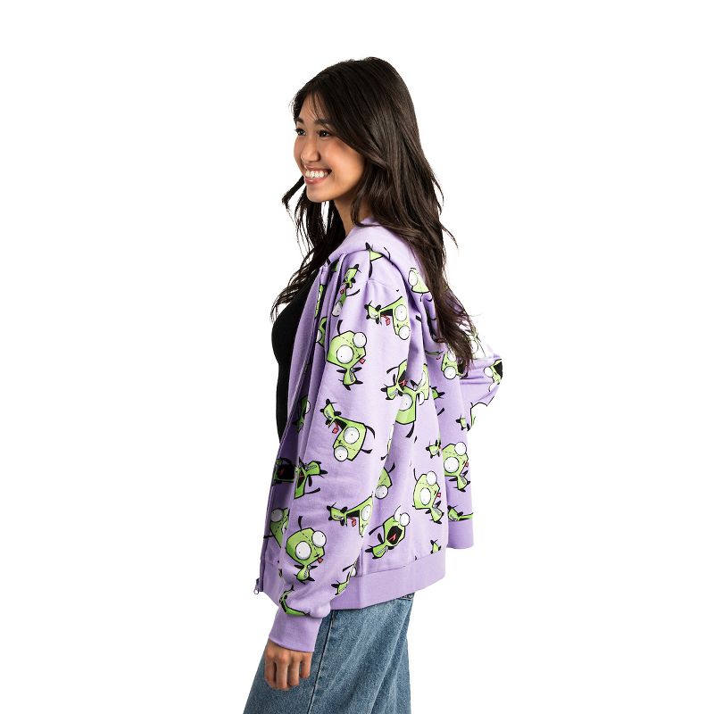 Invader Zim Character All Over Print Adult Lavender Zip Up Hoodie, 4 of 5