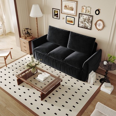 70.9" Velvet Pull Out Sofa Bed,Convertible 3-Seater Sleeper with 2-in-1 Pillow & Blanket for Living Room-Baofuwish