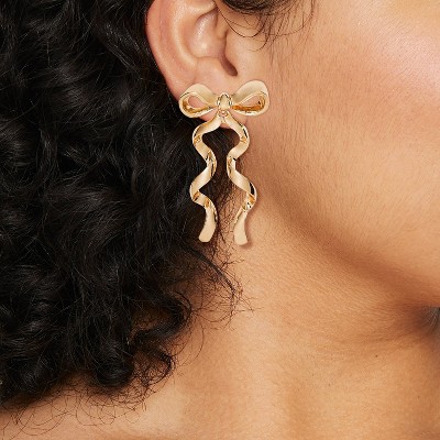 SUGARFIX by BaubleBar Bow Statement Stud Earrings - Gold: Zinc Material, Post Closure, 2" Length, 1.1" Width, 0.039 lbs - image 2