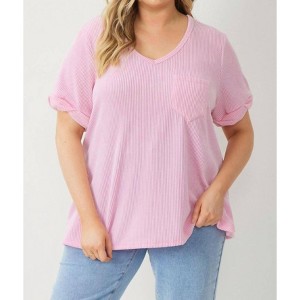 Women's V Neck Relaxed Fit Knit Top - entro - 1 of 4
