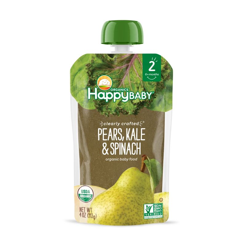 HappyBaby Clearly Crafted Pears Kale &#38; Spinach Baby Food Pouch - 4oz, 1 of 8