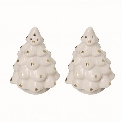 Transpac Ceramic White Christmas Elegant Tree Salt and Pepper Shakers Set of 2