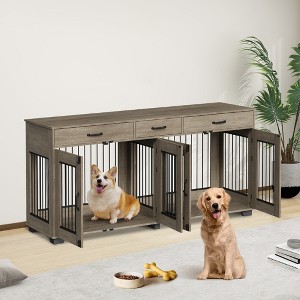 COZONY 71" Dog Crate Furniture for 2 Dogs, Wooden Double Crate with Divider Doors Large Indoor Dog Kennel TV Stand End Table for Large Medium Breeds - 1 of 4