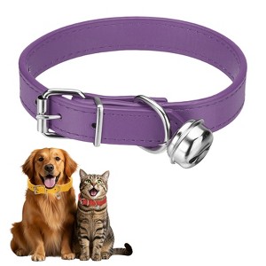 Unique Bargains Dog Collar with Bell Adjustable Buckle PU Leather Dog Collars - 1 of 4