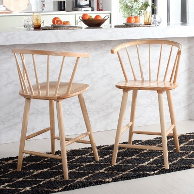Natural Rubberwood Spindle Back Counter Stool Set