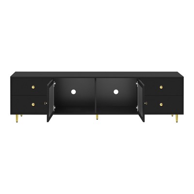 FONTOI 70.9'' TV Stands with Glass Door for TV up to 75", Entertainment Center with Drawers&Cabinets for Living room, Black, 15.7"*20.8"*70.9"