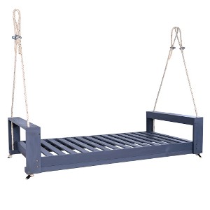 Ridstar 85.8  in. W Twin-Size Porch Patio Teak Swing Set with Hemp Rope for Garden & Backyard-Gray - 1 of 4