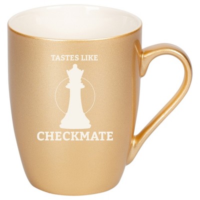 100 North Queen Chess Piece 10 Ounce Vegas Gold Metallic Finish, Comfortably Fits Your Hands, New Bone China Coffee Tea Cup Mug, Tastes Like Checkmate