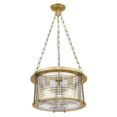 Cape Harbor 18" Rubbed Brass and Glass 3-Light Pendant