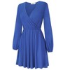 Womens Deep V Neck Mini Dress Long Sleeve Elastic Waist A Line Casual Wrap Midi Dress - 3 of 4
