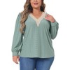 Women's Plus Size Lace Petal V Neck Puff Long Sleeve Eyelet Business Casual Blouses - Agnes Orinda - 2 of 4