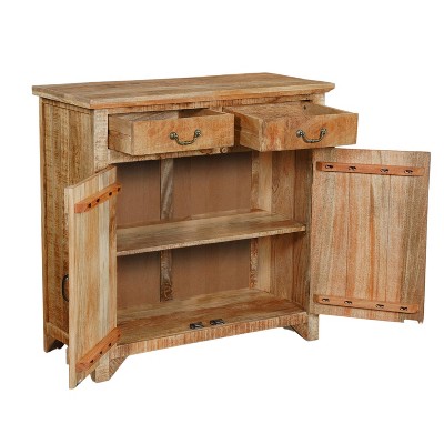 Rustic Brown Mango Wood 39" Lockable Cabinet Console with Chamfered Legs
