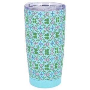 Elanze Designs Green & Pink Moroccan Tile Motif Wrap-Around Design 20 Ounce Stainless Steel On-The-Go Coffee Mug, Thermal Travel Tumbler with Leak - 1 of 4