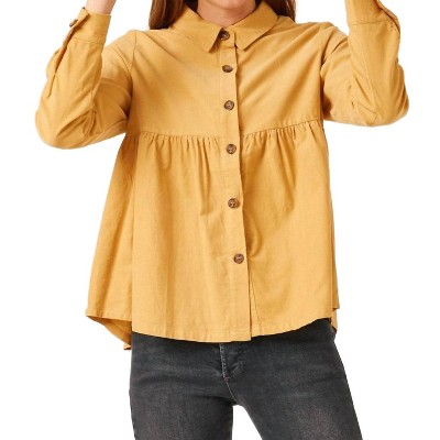 Women's Corduroy Button Up Peplum Shirt - Hayden LA