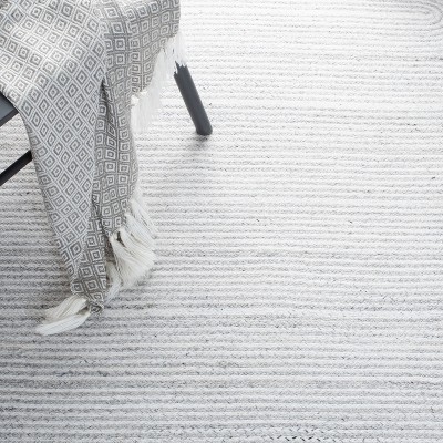 Hand-Knotted Gray Stripe Square Synthetic Area Rug 6x6