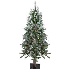 Northlight Pre-Lit Medium Flocked Alpine Artificial Christmas Tree - 4' - Clear Lights - 1 of 4