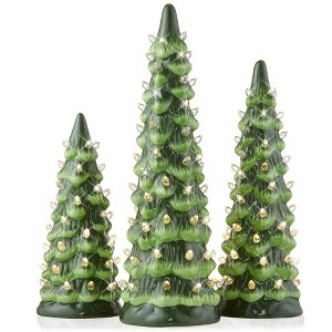 Casafield Set of 3 - 8, 10, 12-Inch Hand Painted Ceramic Christmas Trees - Pre-Lit Trees with Lights - 1 of 4