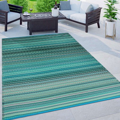 Blue Striped Reversible Synthetic Indoor/Outdoor Rug 3' x 5'