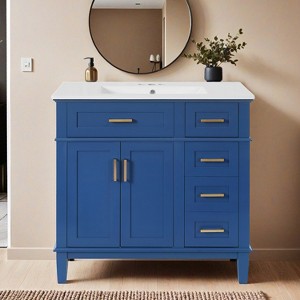 36" Modern Bathroom Vanity with Ceramic Sink, Soft Close Doors, 4 Drawers for Storage - 1 of 4