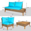 Costway 8PCS Patio Rattan Furniture Set Loveseat w/Wooden Side Table Cushioned Turquoise - 2 of 4