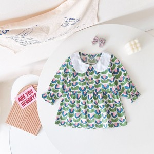 MyKids-USA Baby Girl Floral Print Pattern Doll Neck A-Line Design Dress - 1 of 4