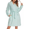 Ekouaer Women Fleece Bathrobe Plush Short Robe Long Sleeve Robe Attached Belt Soft Sleepwear Ladies Loungewear - 3 of 4