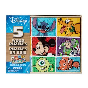 Spin Master Disney Pixar 5 Jigsaw Puzzles with Wood Storage Box - 1 of 3