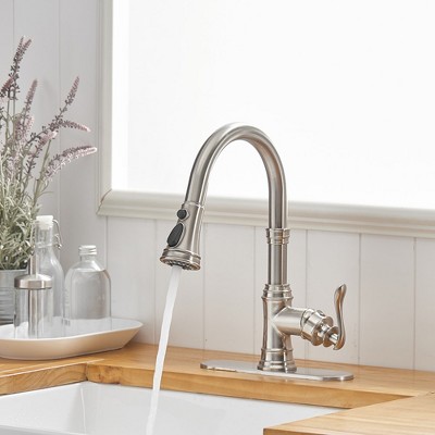 Brushed Nickel Single Handle Pull-Down Kitchen Faucet with Spray