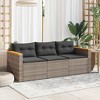 vidaXL Patio Sofa with Cushions 3-Seater Gray Poly Rattan - 3 of 4
