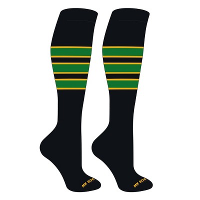 MK Socks Striped OTC Baseball, Softball, Football Socks (C) Black, Gold, Kelly Green