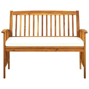 vidaXL Outdoor Patio Bench Garden Park Bench with Cushion Solid Wood Acacia - Cream 46.9" - 1 of 4