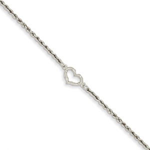 Black Bow Jewelry 14k Gold White Gold Rope with Heart Anklet, 10 Inch - 1 of 4