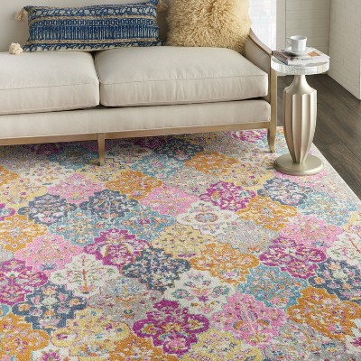 Floral Bliss Blue and Pink 8' x 10' Easy-Care Synthetic Area Rug
