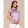INSPIRE CHIC Women's Elegant Satin Sleeveless Bow Tie Mock Neck Solid Work Blouse - 2 of 4